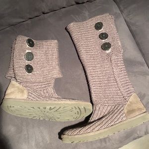UGG Australia knitted button boots tall or short gray Sz 8 gently used UGGS